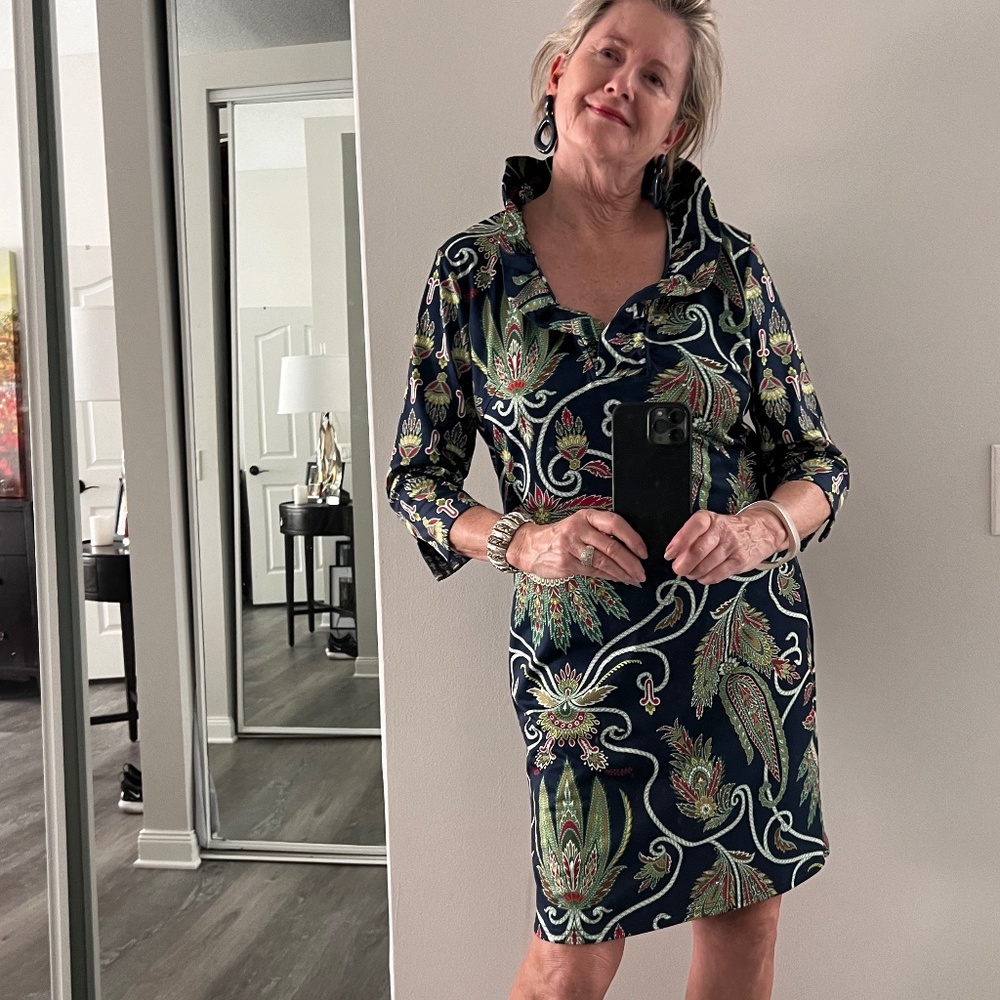 Gretchen Scott Floral Ruffle Neck Dress XL